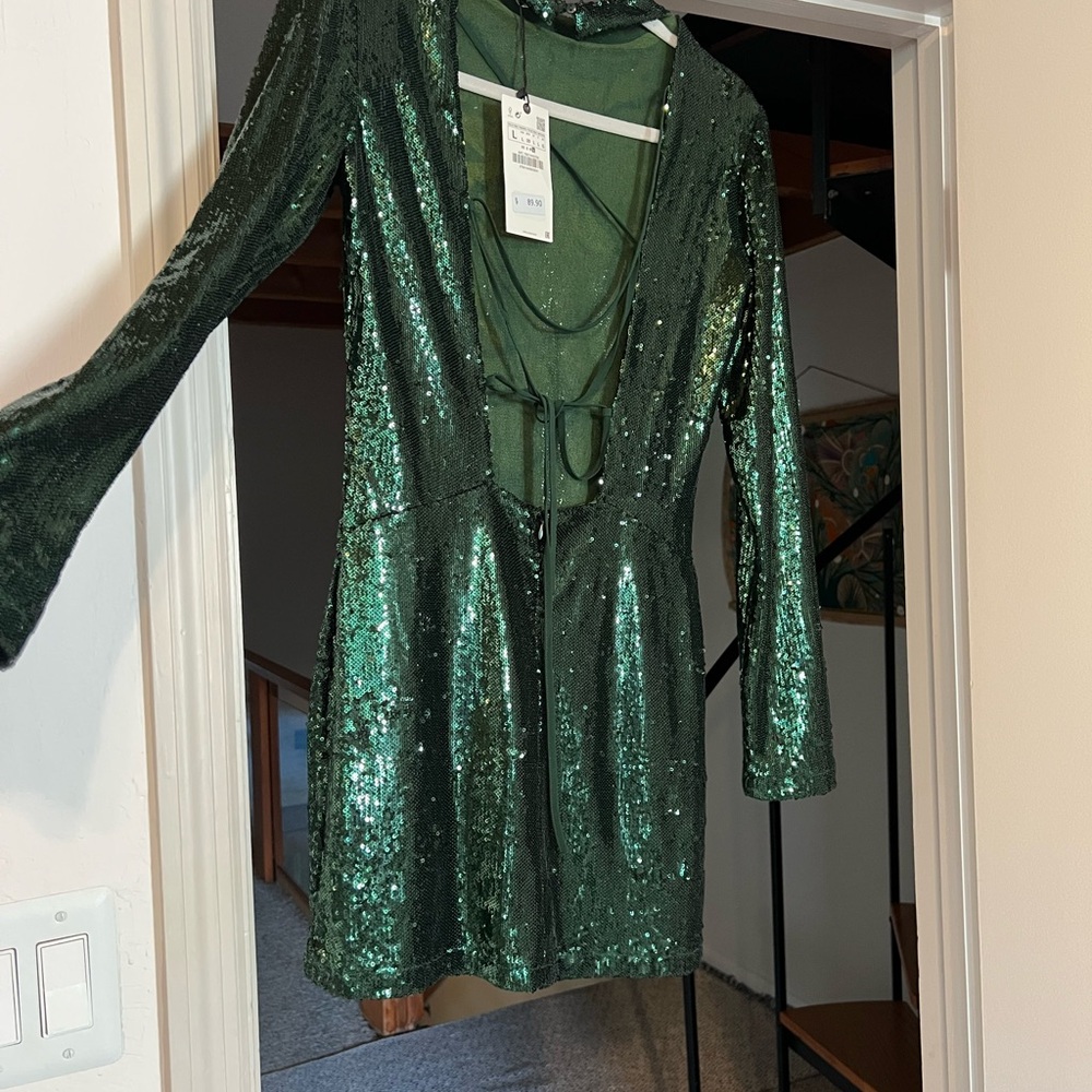 Zara Green Sequin Party Dress
